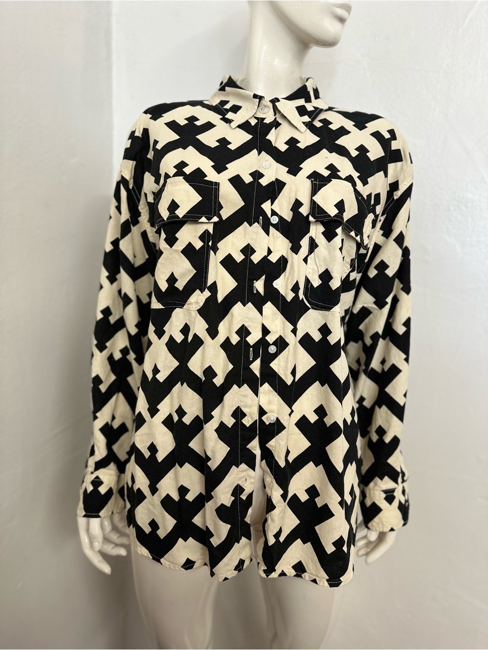 Future collective Black & Cream Geometric Button-Up Shirt